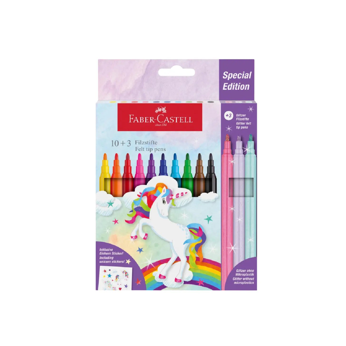 Faber Castell Fibre Tip Pens Unicorn 10 Colors +3 Glitter