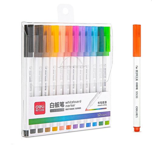 Deli Whiteboard Marker Set 12 Colors