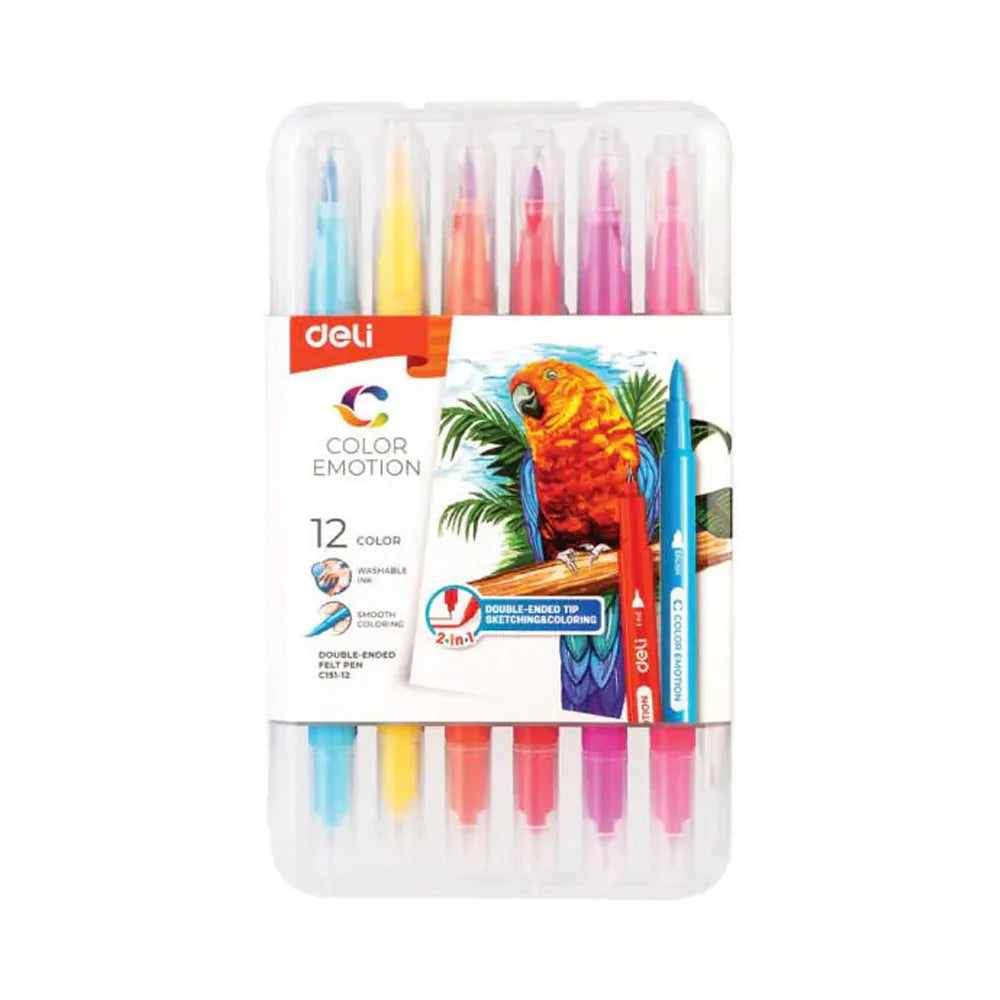 Deli Double Ended Felt Pens-12 Colors