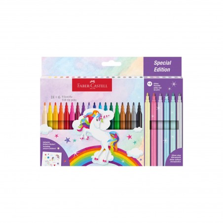 Faber Castell Fibre Tip Pens Unicorn 18 Colors +6 Glitter