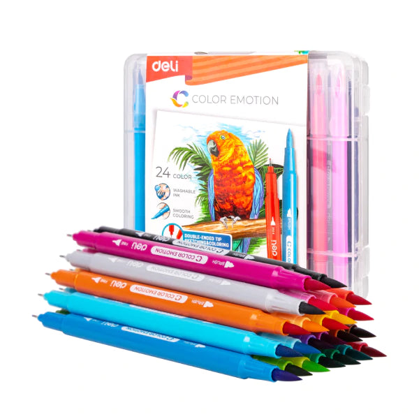Deli Double Ended Felt Pens-24 Colors