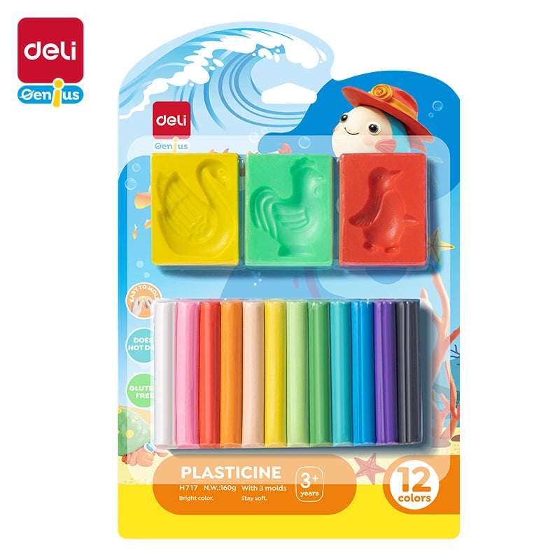 Deli Plasticine Clay 12 Colors With 3 Molds