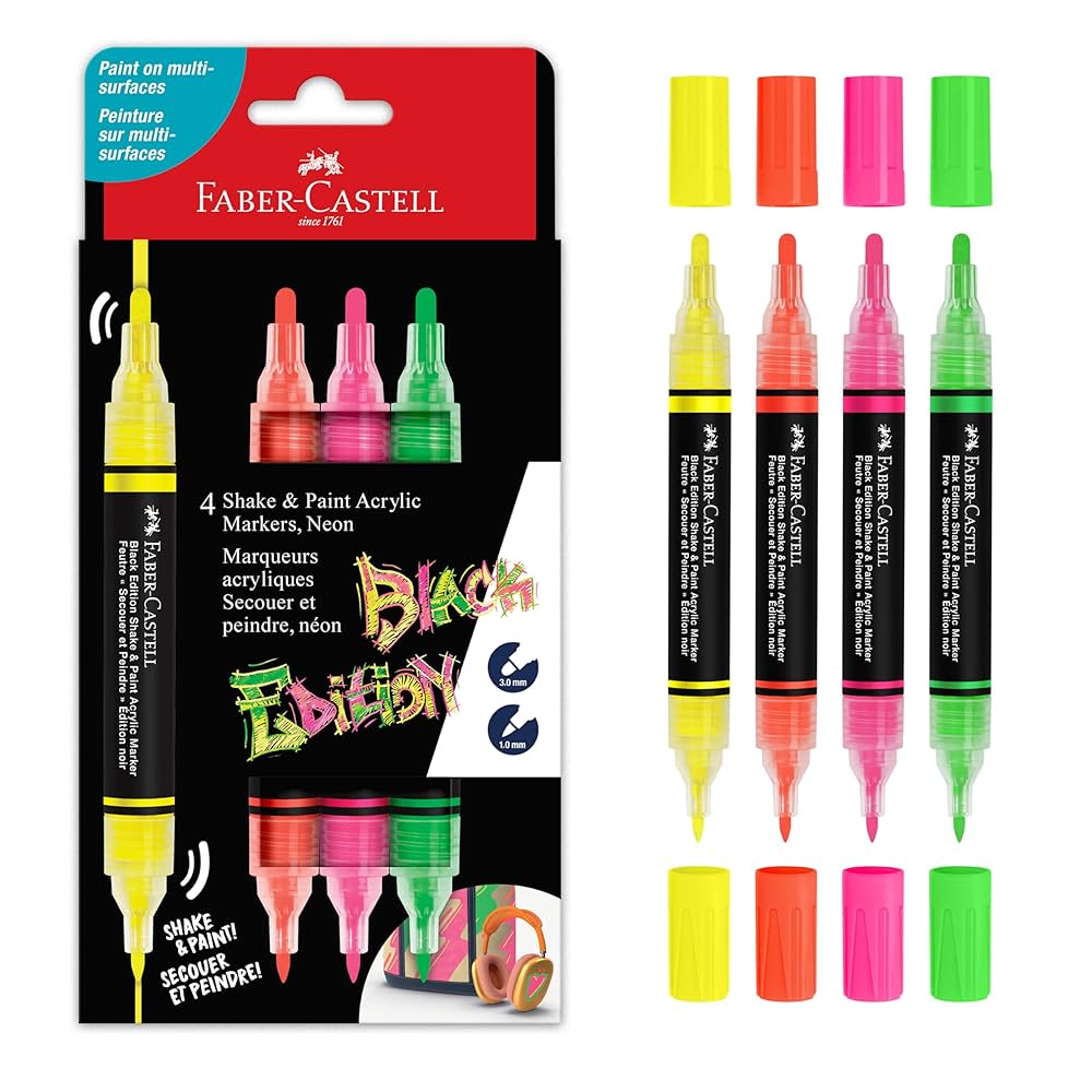 Faber Castell Shake & Paint Acrylic Markers 4 Neon Colors