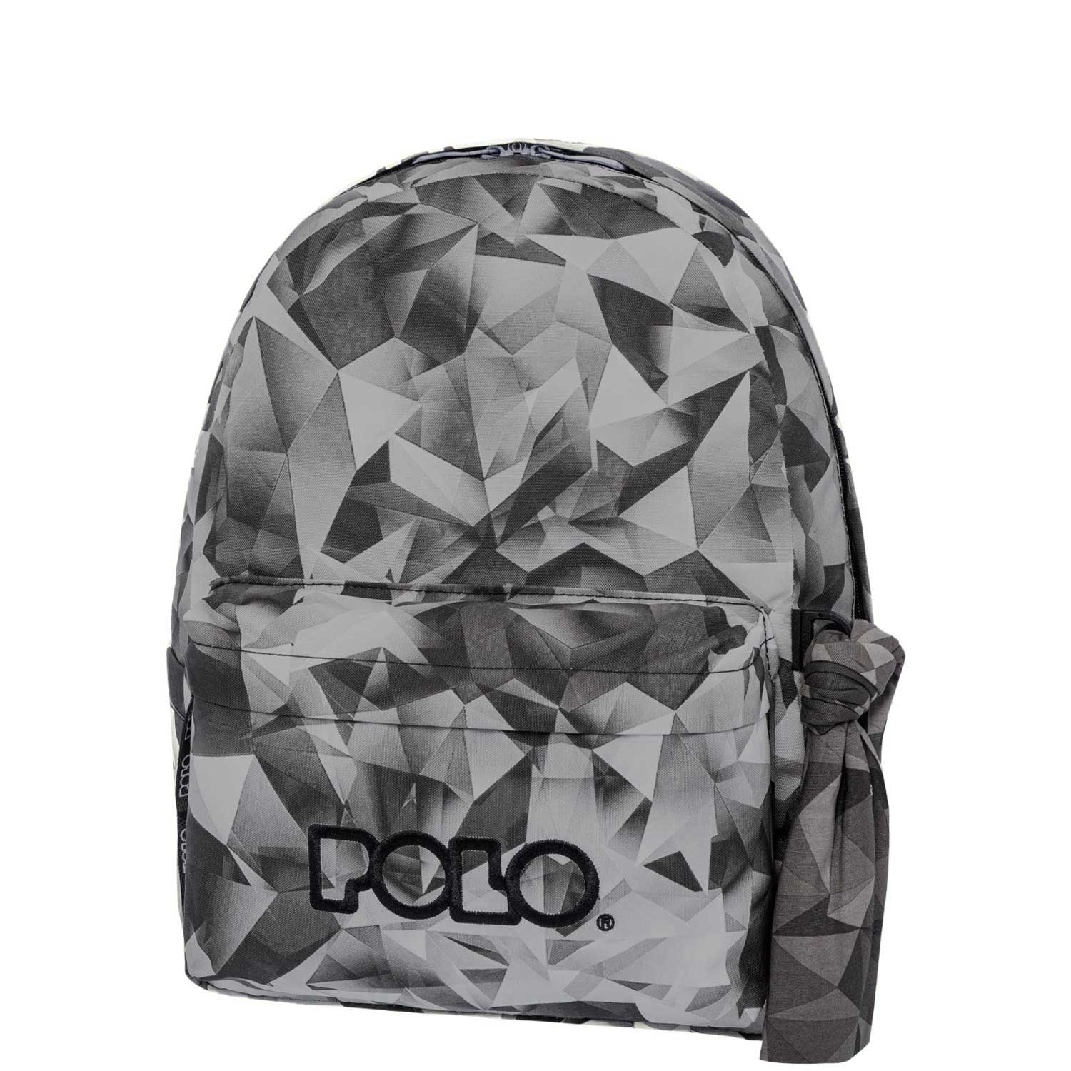 Polo Gray Geometric Pattern School Bag