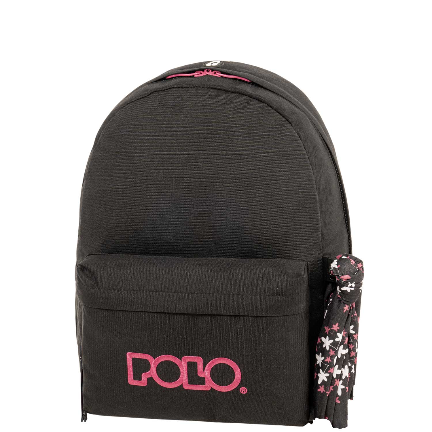 Polo Black & Pink School Bag with Floral Accent