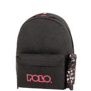 Polo Black & Pink School Bag with Floral Accent