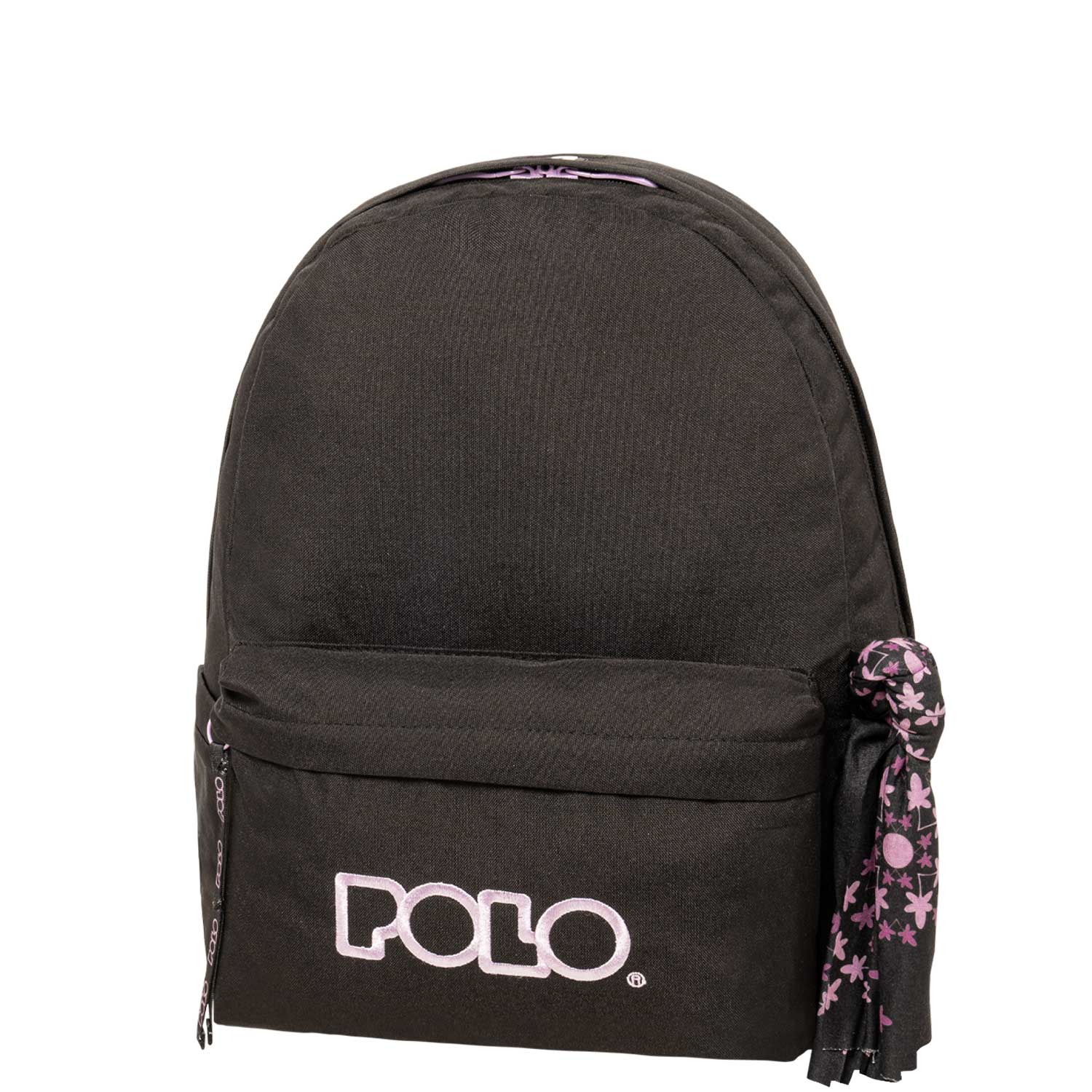 Polo Black & Gray School Bag with Floral Accent