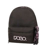 Polo Black & Gray School Bag with Floral Accent