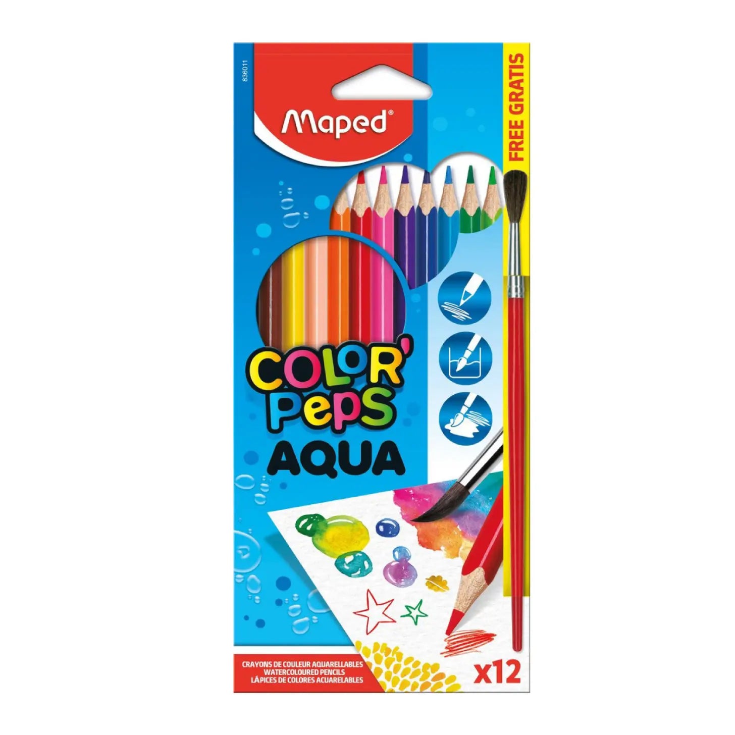 Maped Watercolour Pencils–12 Colors + Brush