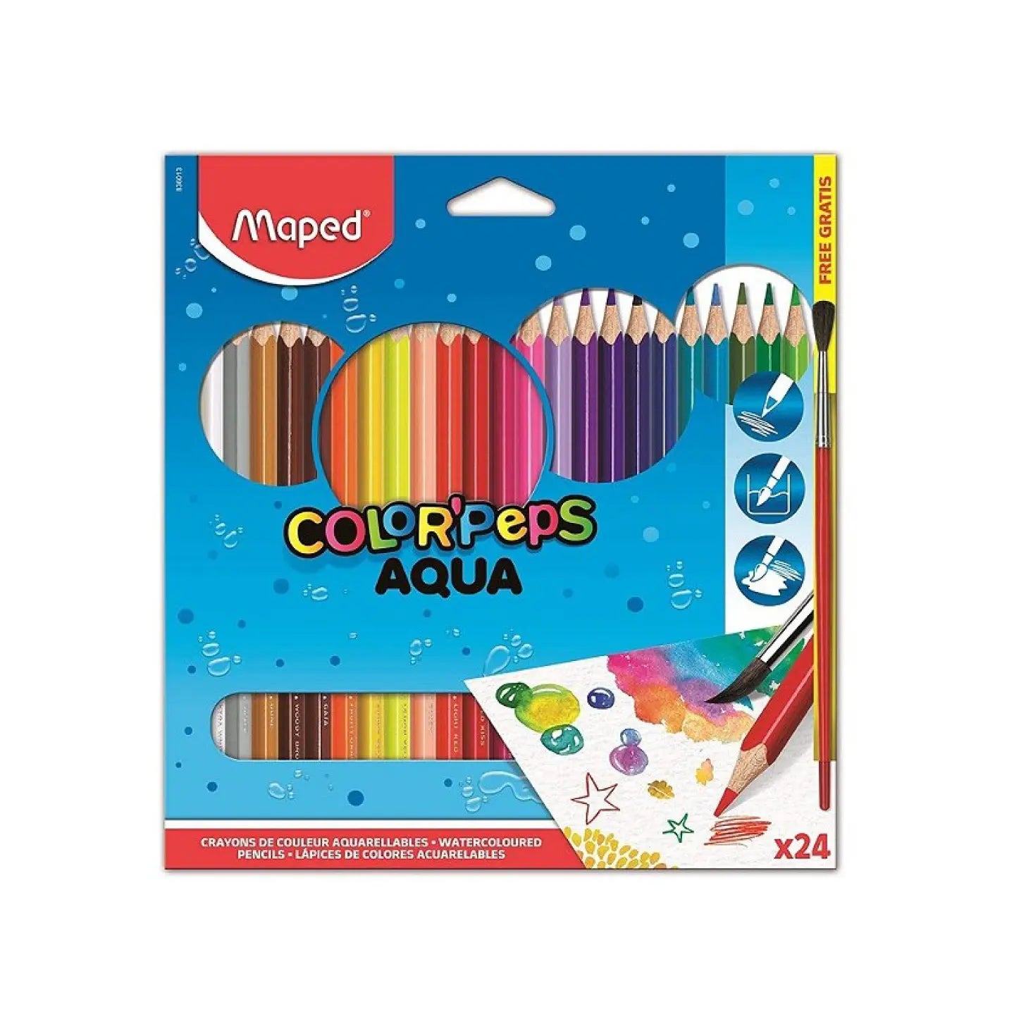 Maped Watercolour Pencils–24 Colors + Brush