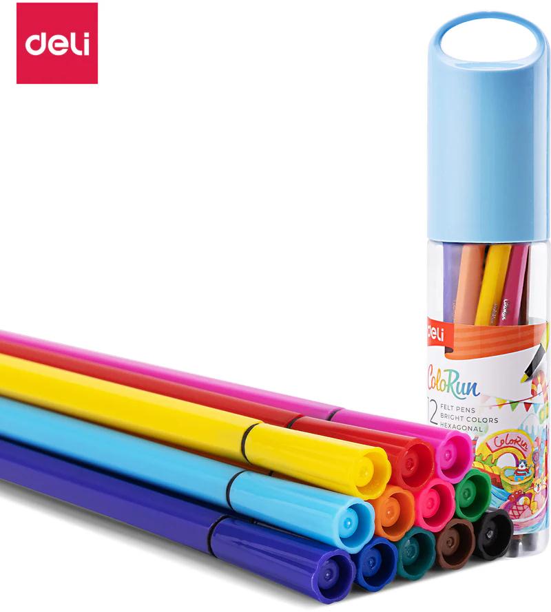 Deli Felt Pens-12 Colors Hexagonal Barrel