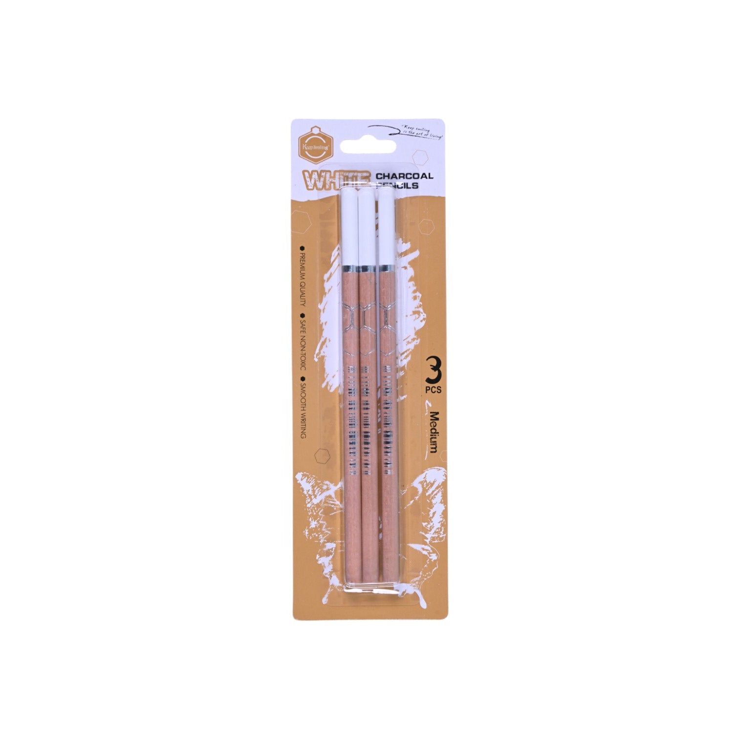 Keep Smiling Medium White Charcoal Pencils (3pcs)